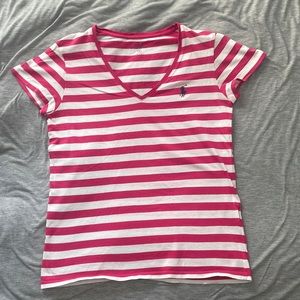 Pink and White Polo V-Neck